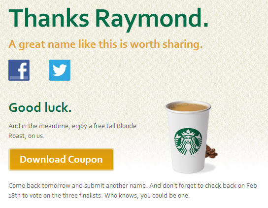 Starbucks FREE Tall Blonde Roast Coffee Coupon