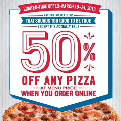 Domino's Pizza 50 Off Any Pizza Online Promo Code (March 18-24)