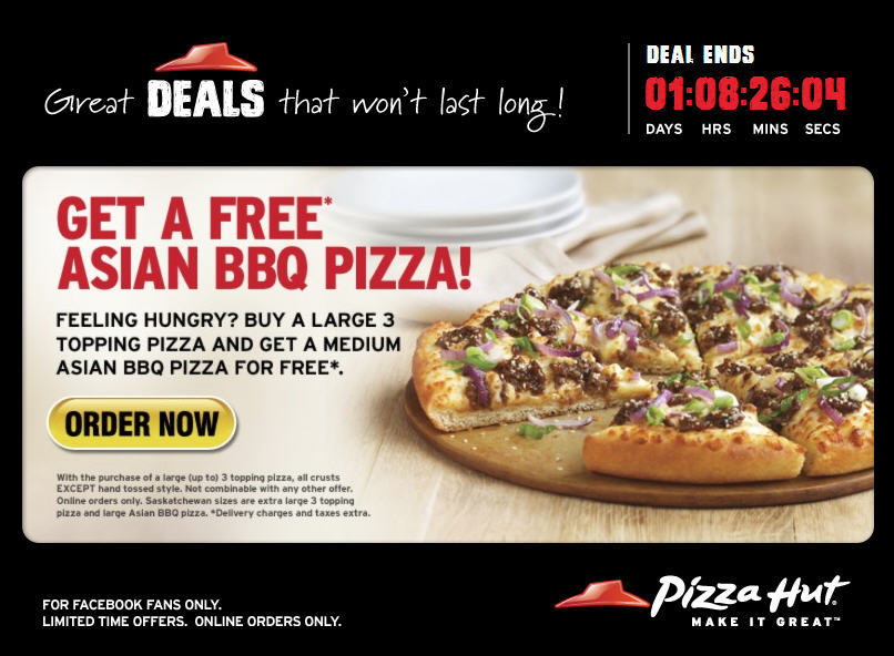 Pizza Hut Free Asian BBQ Pizza when you buy a Large 3 Topping Pizza