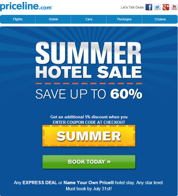 Priceline Summer Hotel Sale - Save up to 60 Off Extra 5 Off Promo Code