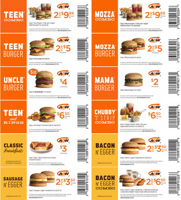 A&W Lots of Printable Coupons (Until Sept 29)