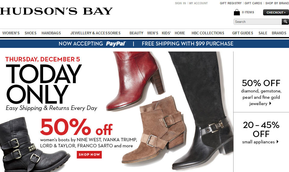 Hudson's Bay One Day Sales - 50 Off Women's Boots (Dec 5)