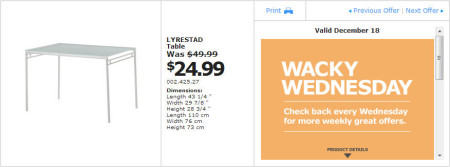 IKEA - Winnipeg Wacky Wednesday Deal of the Day (Dec 18) A